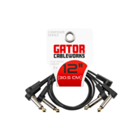 12 INCH FLAT PATCH CABLE WITH 24K GOLD-PLATED TIP AND 1/4" RIGHT ANGLE CONNECTORS - 3 PACK